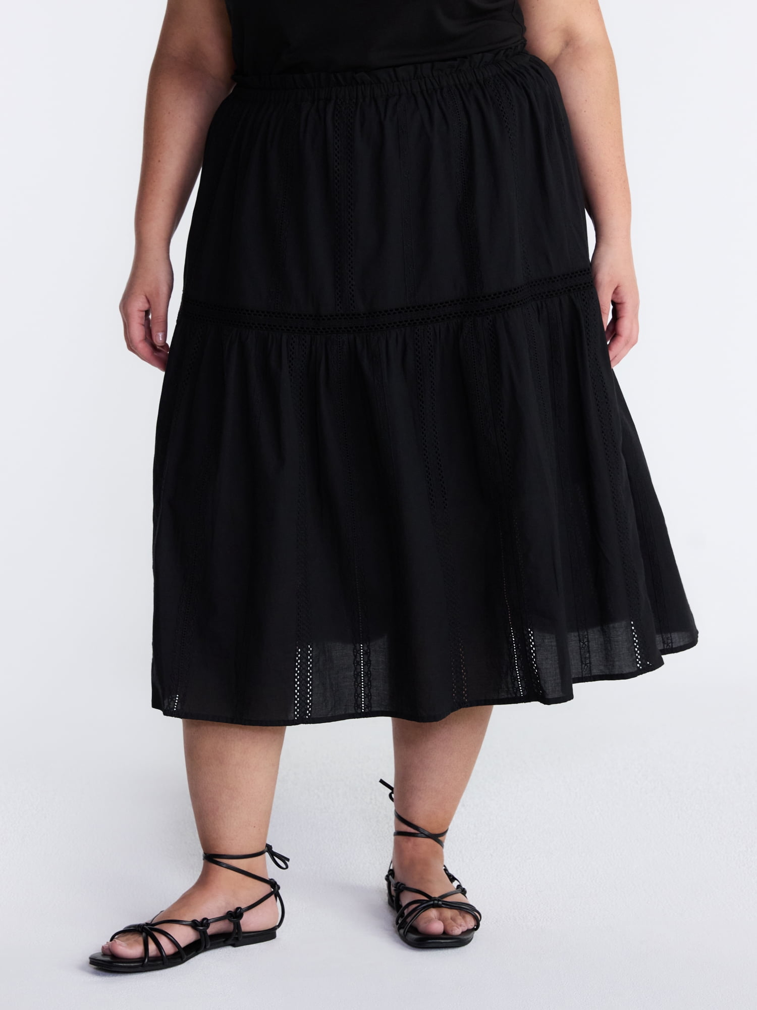 Terra & Sky Women’s Plus Cotton Geo Eyelet Midi Skirt, Sizes 0X-5X