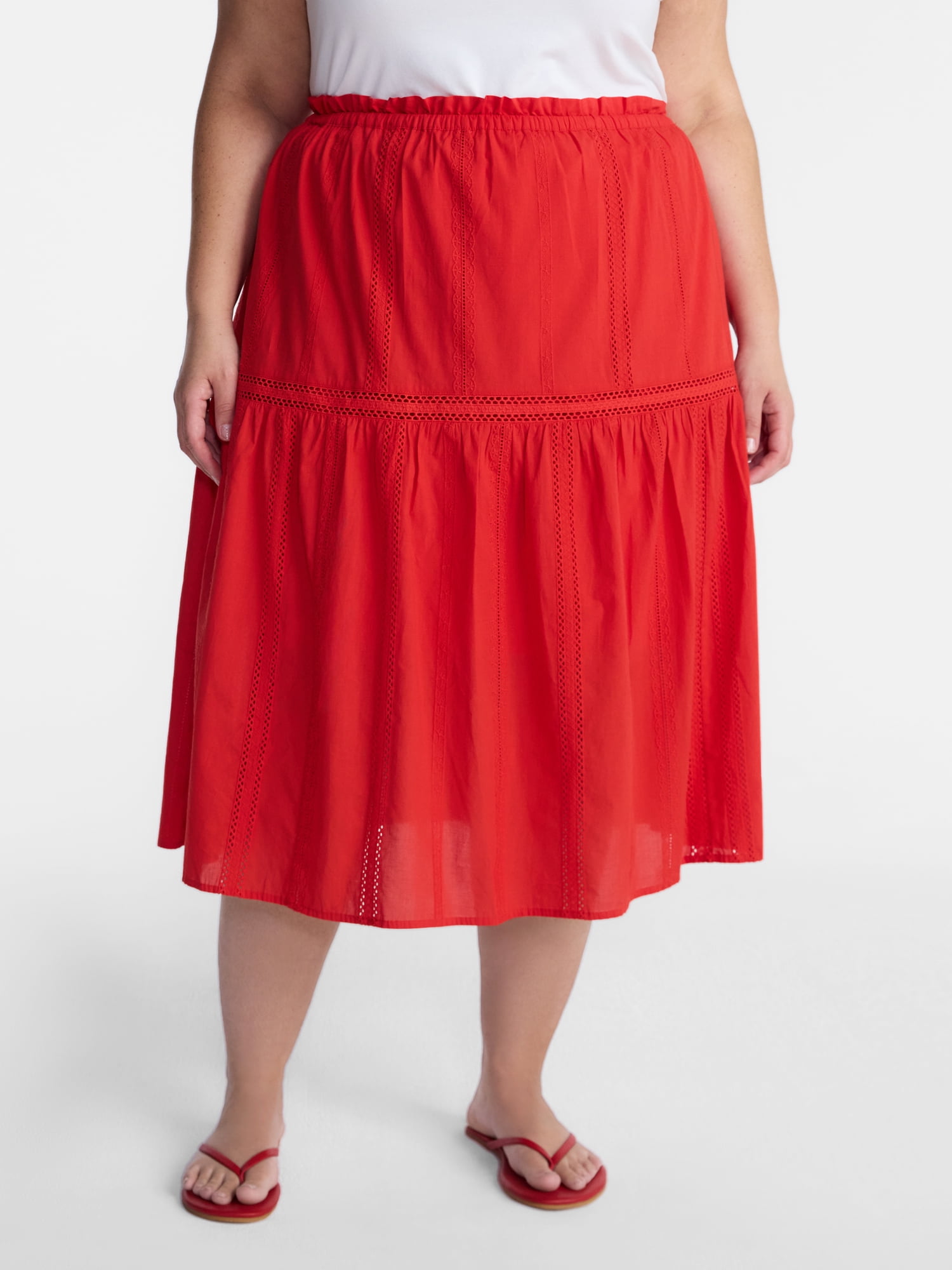 Terra & Sky Women’s Plus Cotton Geo Eyelet Midi Skirt, Sizes 0X-5X
