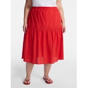 Women’s Plus Cotton Geo Eyelet Midi Skirt, Sizes 0X-5X