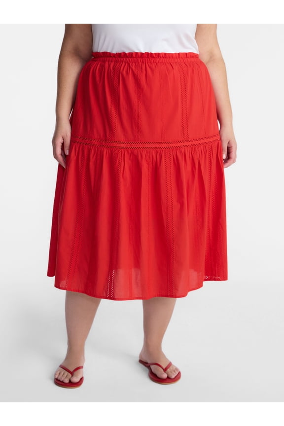 Women's Plus Geo Eyelet Midi Skirt, Size 0X-5X