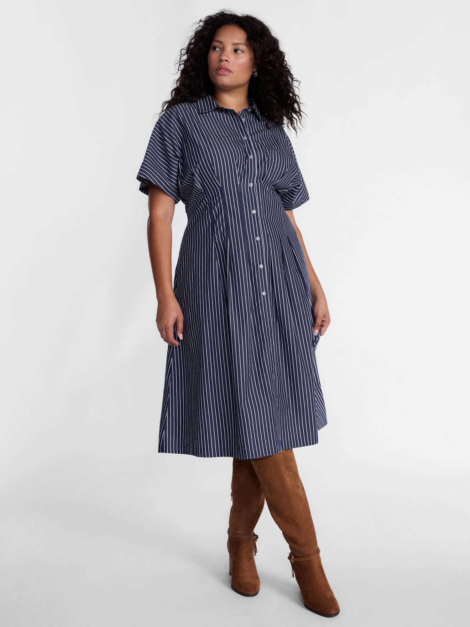 Terra & Sky Women's Plus Midi Fit and Flare Dress, Sizes 0X-4X