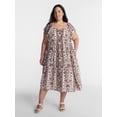 thumbnail image 1 of Terra & Sky Women’s Plus Midi Dress with Short Flutter Sleeves, Sizes 0X-5X, 1 of 4
