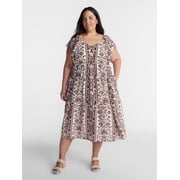 Terra & Sky Women s Plus Midi Dress with Short Flutter Sleeves, Sizes 0X-5X