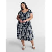 Women’s Plus Midi Dress with Short Flutter Sleeves, Sizes 0X-5X