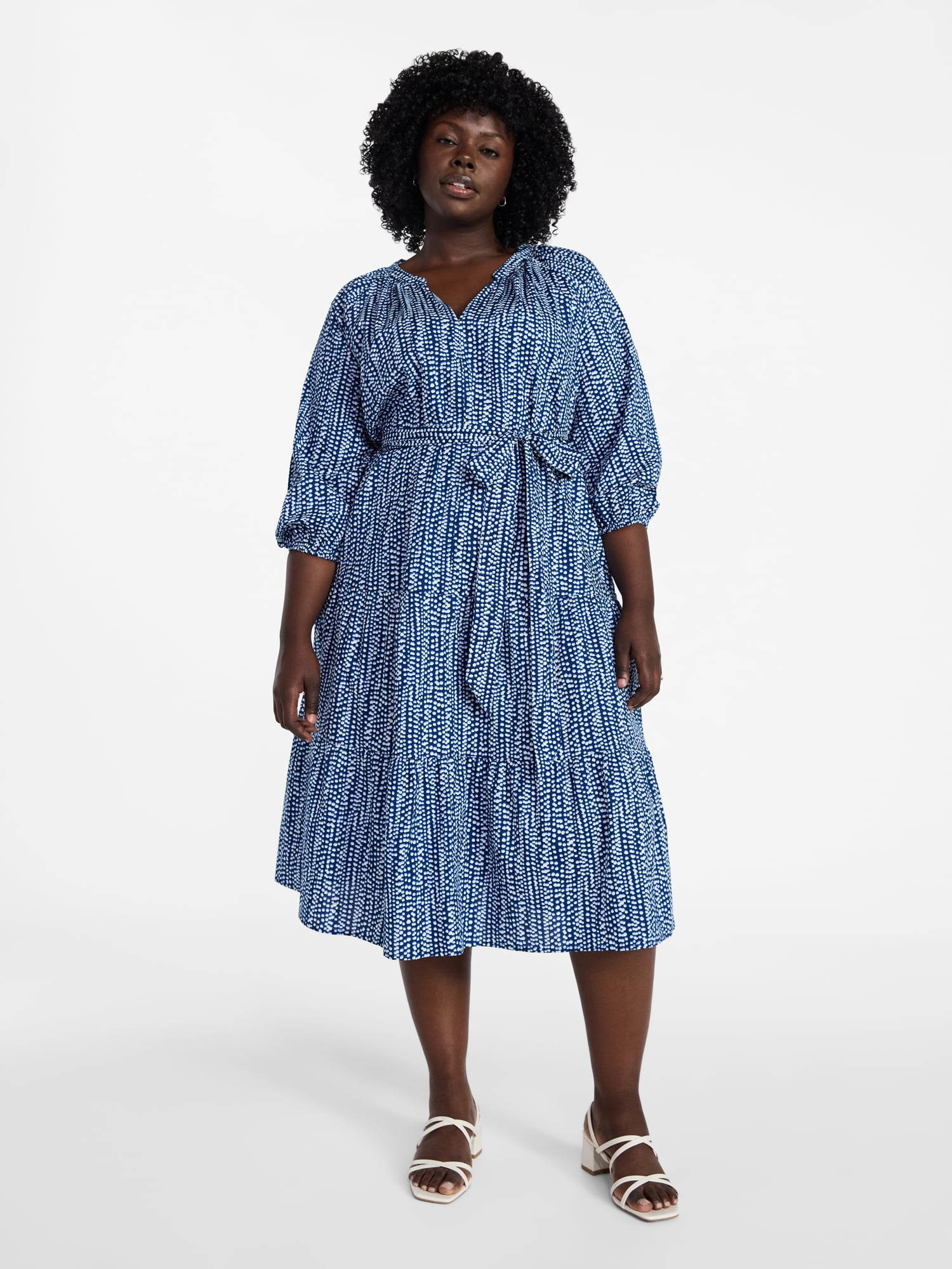 Women's Plus Size Midi Peasant Dress, Sizes 0X-4X