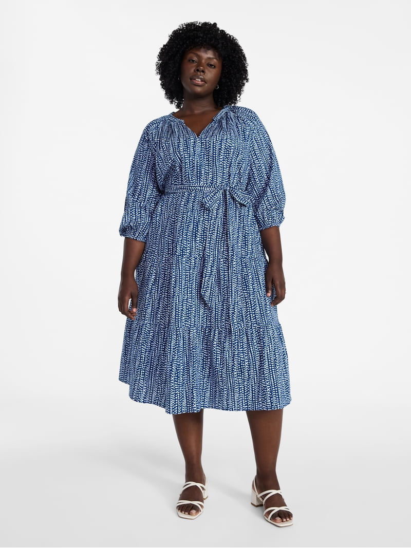 100 percent cotton plus size dresses Plus Size Women's Cotton And Linen Loose Lace Up Dress – The Artful Oracle main image 0