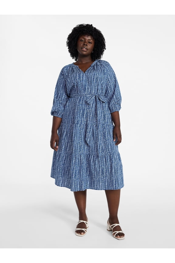 Women's Plus Size Midi Peasant Dress, Sizes 0X-4X