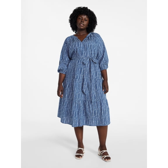 Terra & Sky Women's Plus Size Midi Peasant Dress, Sizes 0X-4X