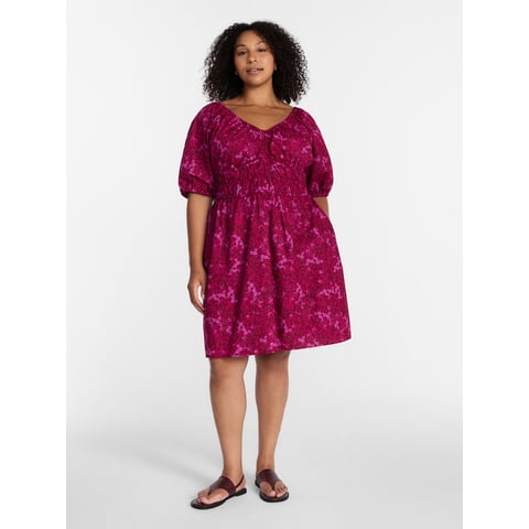 Terra and Sky Women's Plus Mini Cinched Waist Dress, Sizes 0X -5X