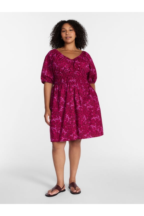 Terra and Sky Women's Plus Mini Cinched Waist Dress, Sizes 0X -5X