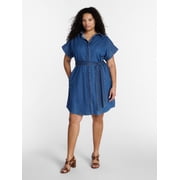 Terra & Sky Womens Plus Mini Denim Shirt Dress, Sizes 0X-5X