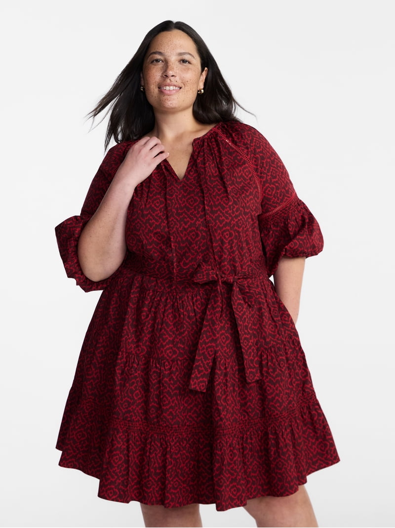 Terra & Sky Womens Plus Tiered Mini Dress with Elbow Length Sleeves, Sizes 0x-5x, Women's, Size: 5XL Terra & Sky Womens Plus Tiered Mini Dress with Elbow Length Sleeves, Sizes 0x-5x, Women's, Size: 5XL