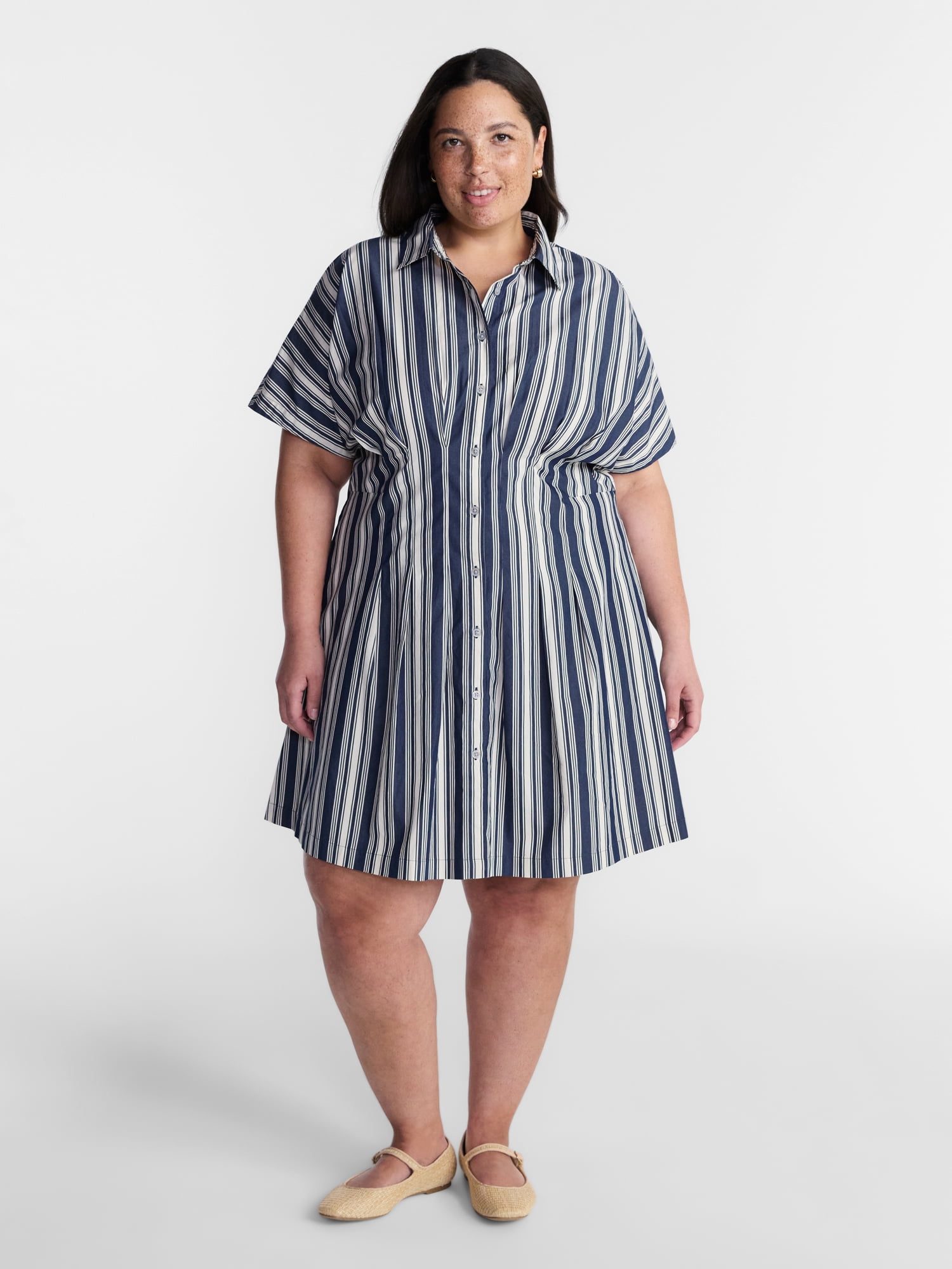 Terra & Sky Women's Plus Mini Fit And Flare Shirt Dress , Sizes 0X-5X