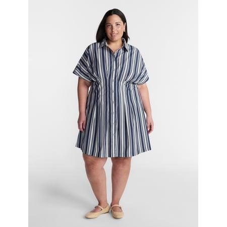 Terra & Sky Women's Plus Mini Fit And Flare Shirt Dress , Sizes 0X-5X
