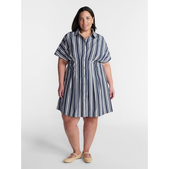Terra & Sky Women's Plus Mini Fit And Flare Shirt Dress , Sizes 0X-5X