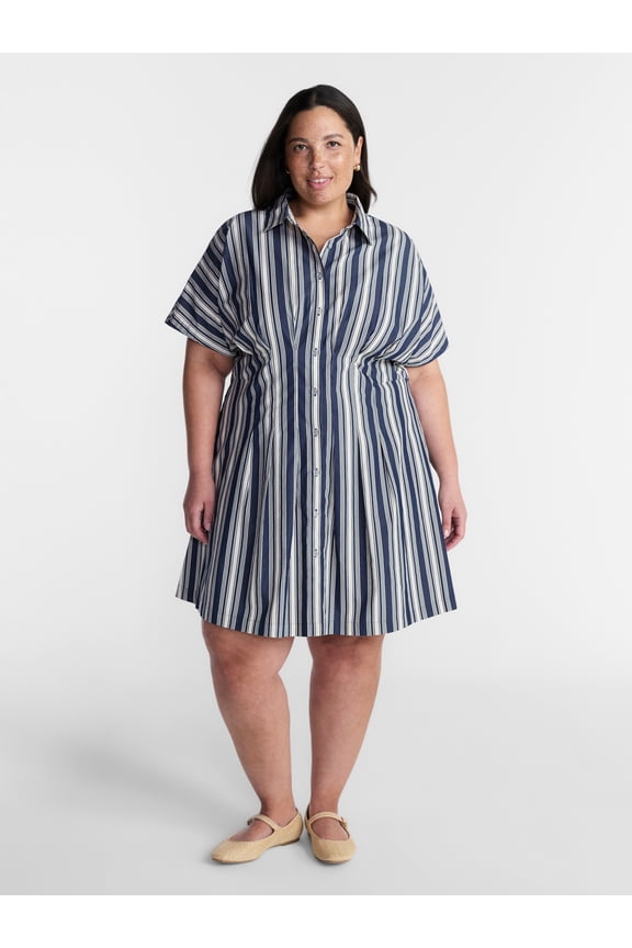 Women's Plus Mini Fit And Flare Shirt Dress , Sizes 0X-5X