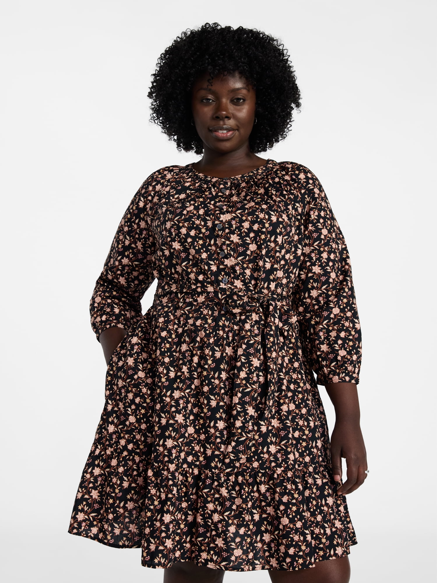 Terra & Sky Women's Plus Size Mini Tiered Shirt Dress, Sizes 0X-5X