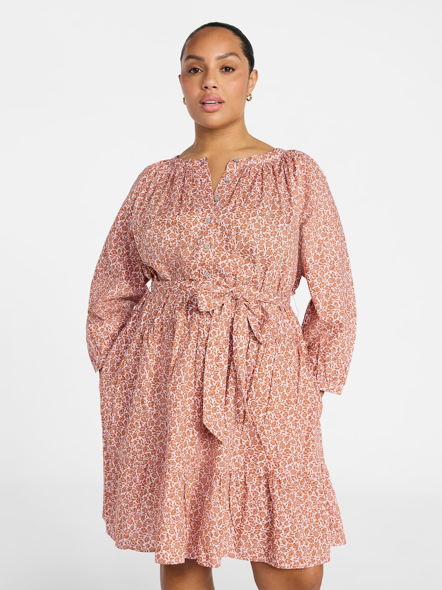 Terra & Sky Women's Plus Size Mini Tiered Shirt Dress, Sizes 0X-5X