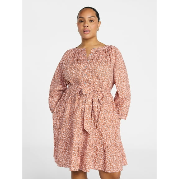 Terra & Sky Women's Plus Size Mini Tiered Shirt Dress, Sizes 0X-5X