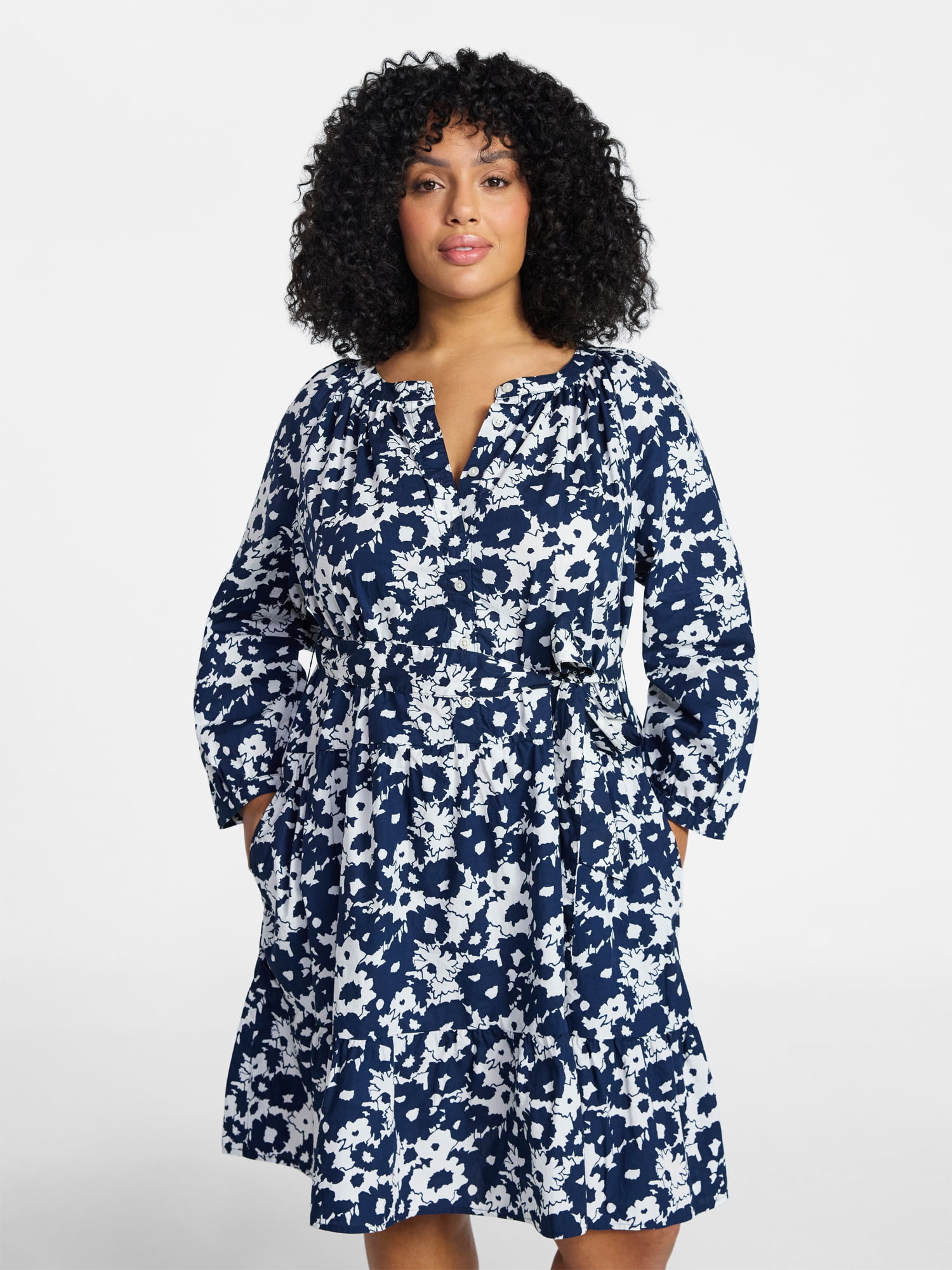 Terra & Sky Women's Plus Size Mini Tiered Shirt Dress, Sizes 0X-5X