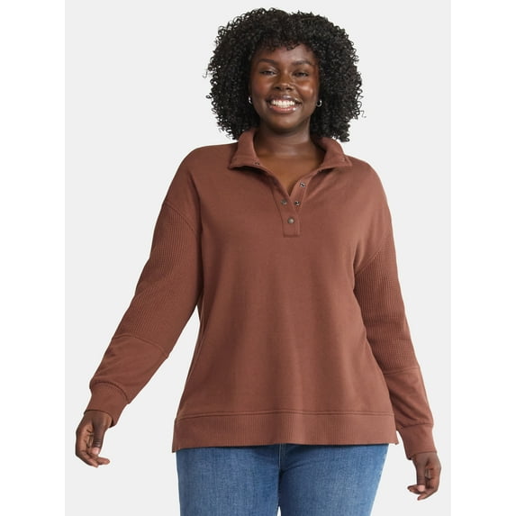 Terra & Sky Women’s Plus Mixed Media Snap Front, Sizes 0X-5X