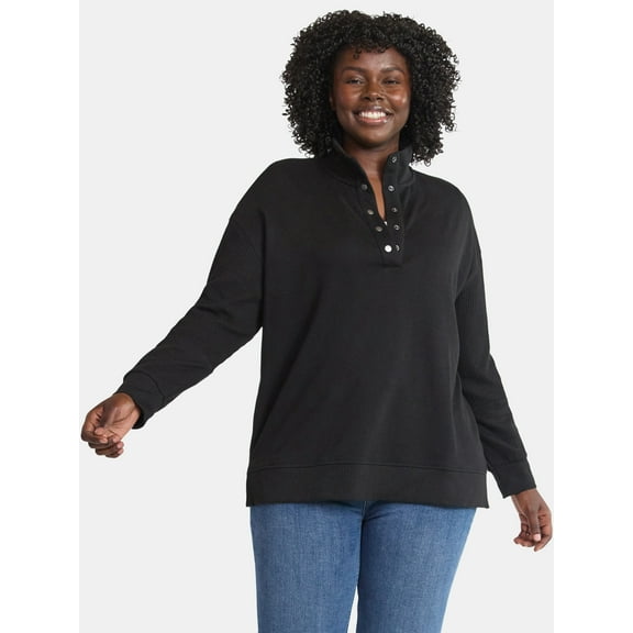 Terra & Sky Women’s Plus Mixed Media Snap Front, Sizes 0X-5X