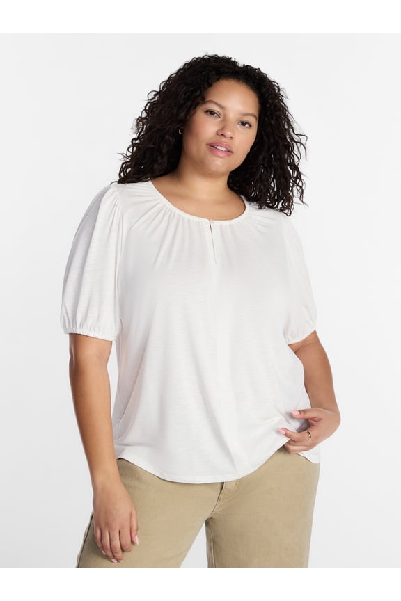 Women's Plus Puff Sleeve Top, Sizes 0X-5X