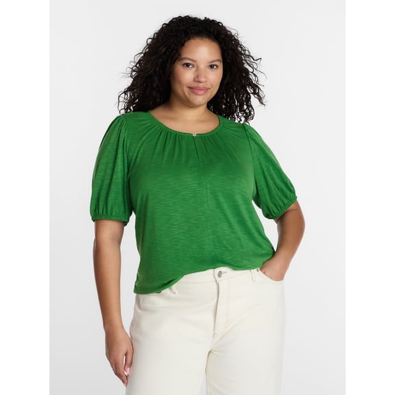 Terra & Sky Women's Plus Puff Sleeve Top, Sizes 0X-5X