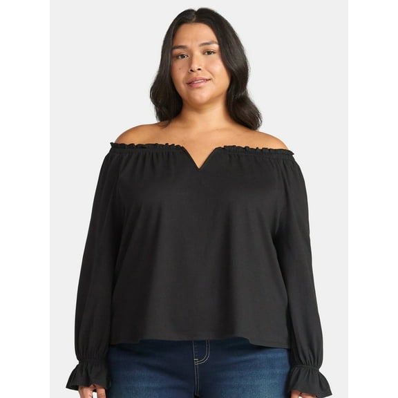Terra & Sky Women's Plus Off the Shoulder Top with Long Sleeves, Sizes 0X-5X