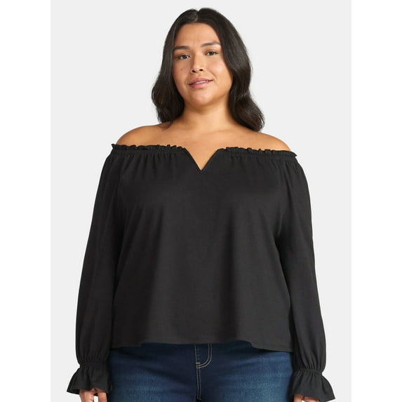 Terra & Sky Women's Plus Off the Shoulder Top with Long Sleeves, Sizes 0X-5X