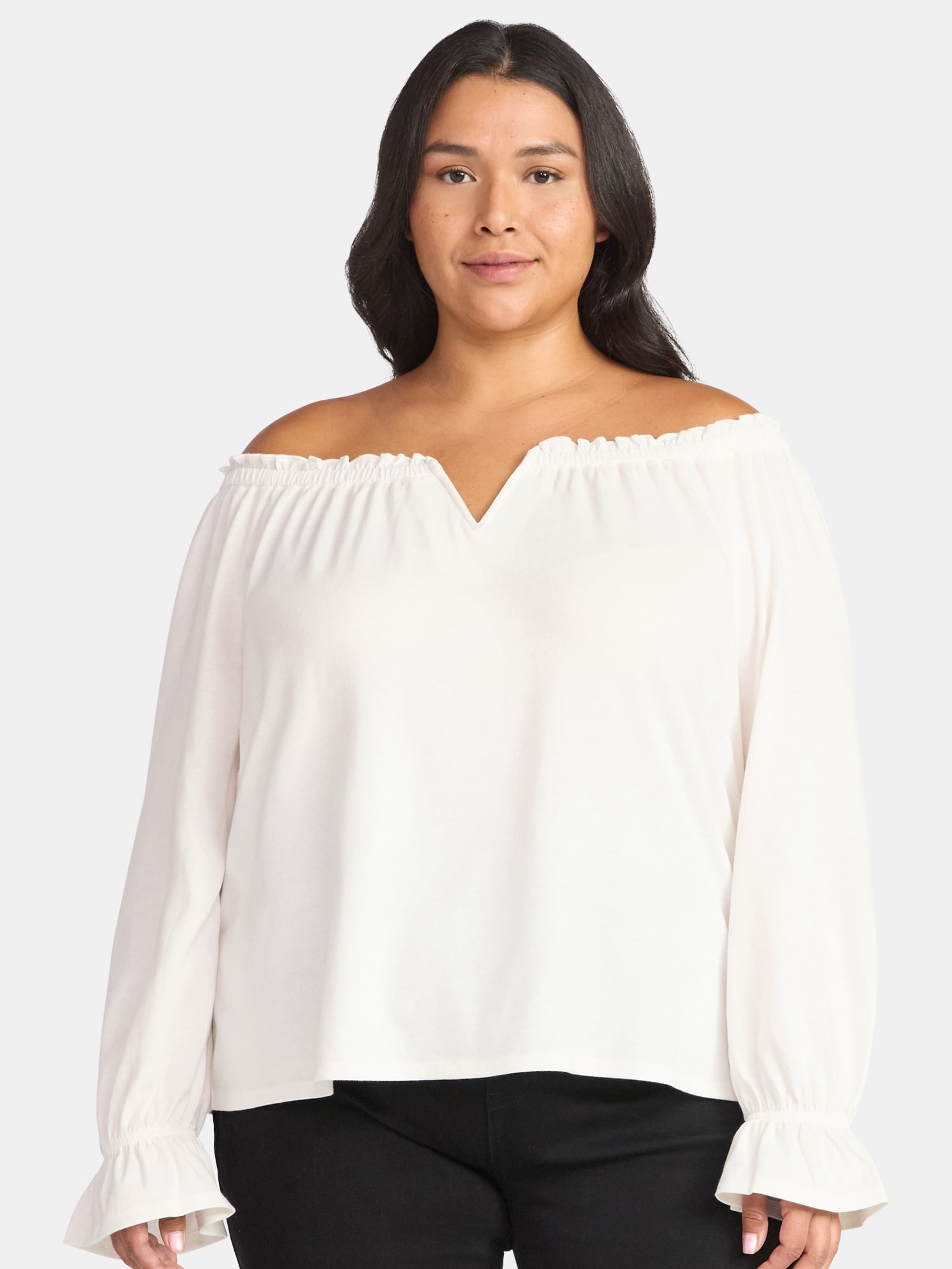 Terra & Sky Women's Plus Off the Shoulder Top with Long Sleeves, Sizes 0X-5X