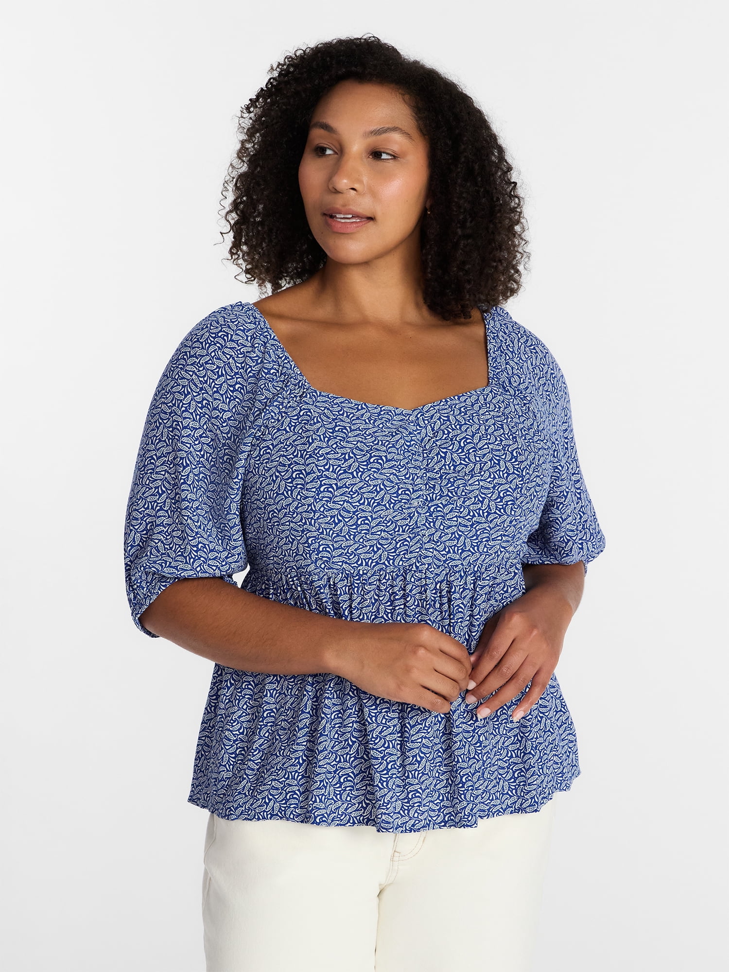 Terra & Sky Women's Plus Peplum Sweetheart Top, Sizes 0X-5X