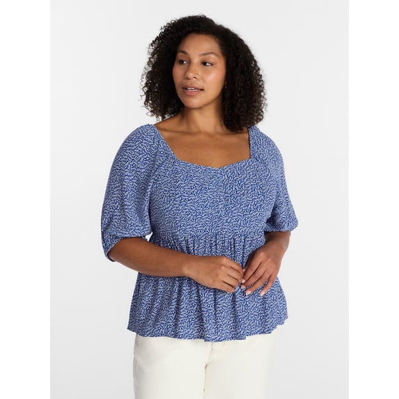 Terra & Sky Women's Plus Peplum Sweetheart Top, Sizes 0X-5X