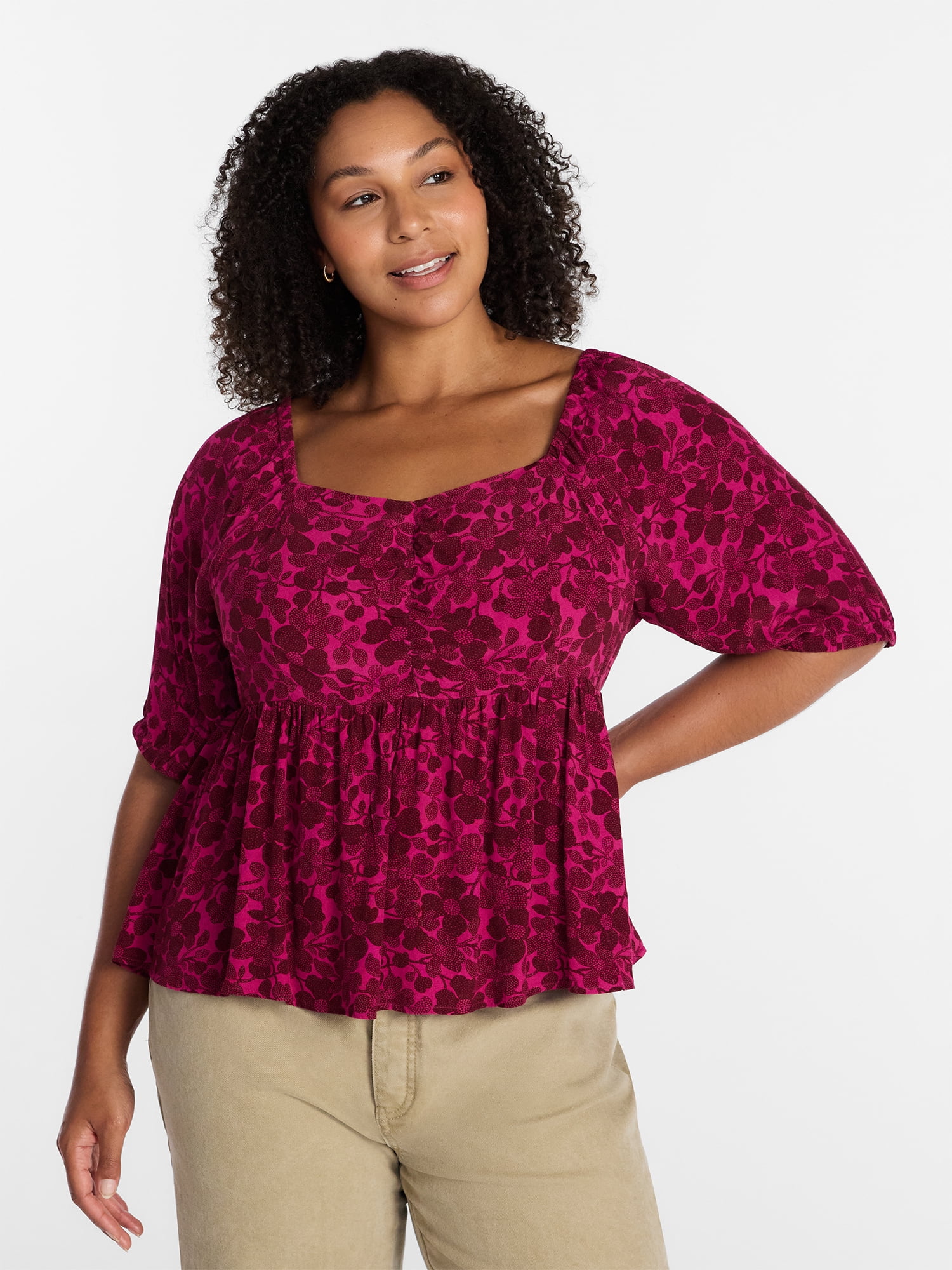 Terra & Sky Women's Plus Peplum Sweetheart Top, Sizes 0X-5X