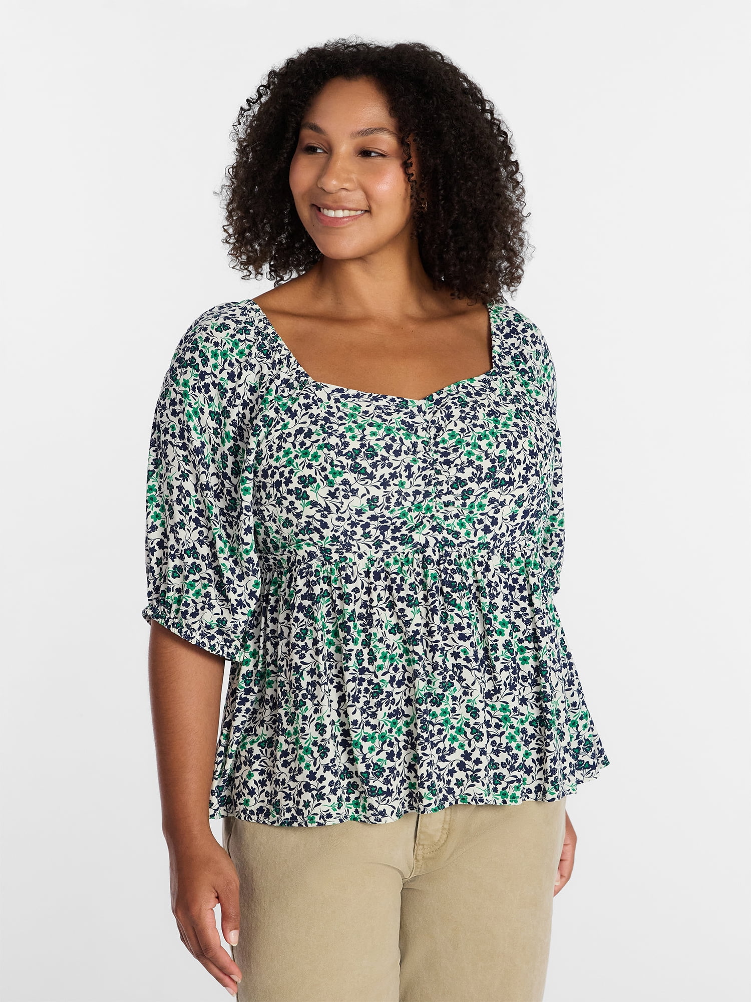 Terra and Sky Women's Plus Peplum Sweetheart Top , Sizes 0X - 5X