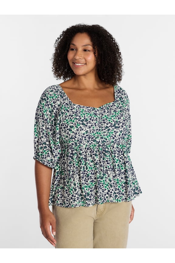 Terra and Sky Women's Plus Peplum Sweetheart Top , Sizes 0X - 5X