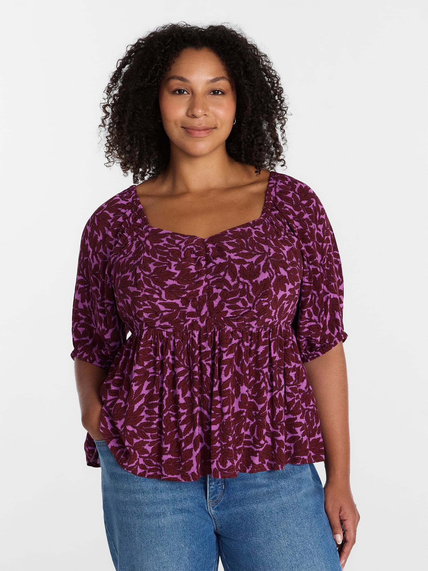 Terra and Sky Women's Plus Peplum Sweetheart Top , Sizes 0X - 5X