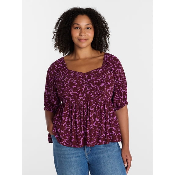 Terra & Sky Women's Plus Peplum Sweetheart Top, Sizes 0X-5X