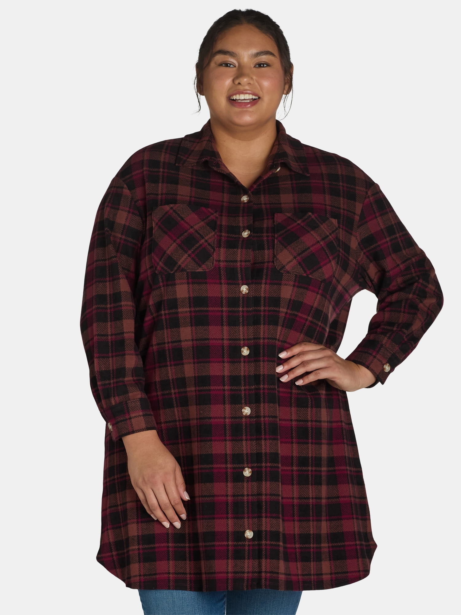 Style Co Womens Plus Size Plaid Shirt Black Size 0x