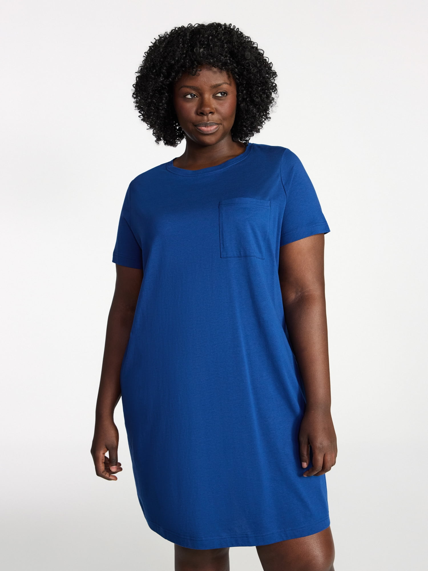 Terra & Sky Women's Plus Size Pocket T-Shirt Dress with Short Sleeves, Sizes 0X-5X