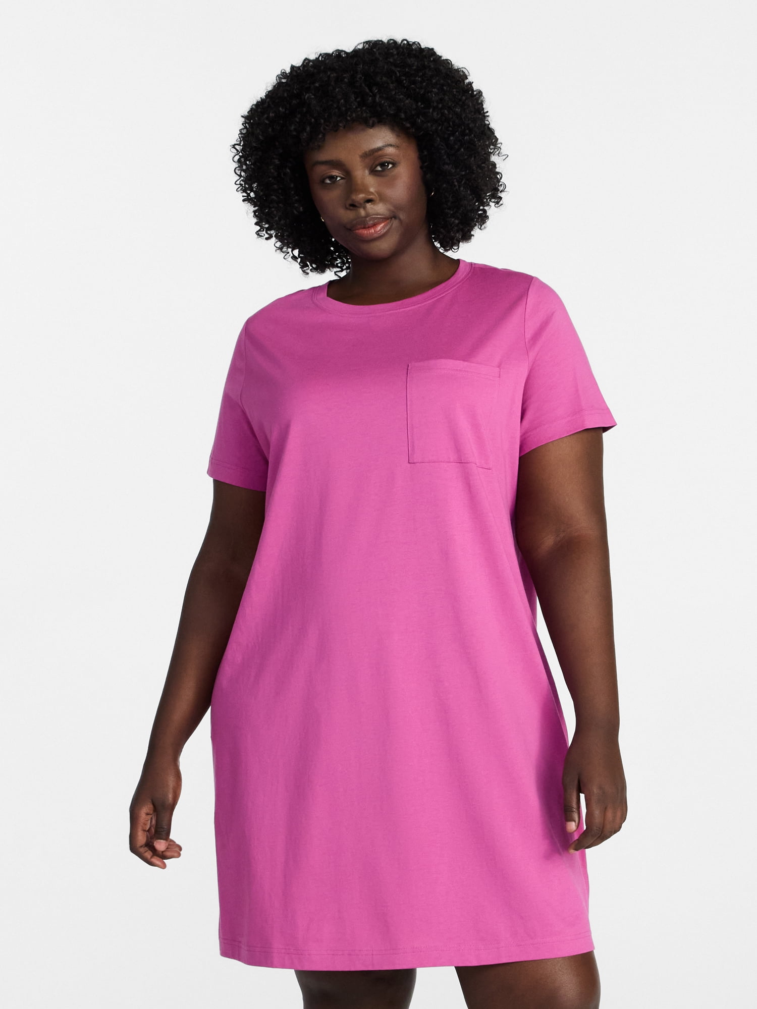 Terra & Sky Women's Plus Size Pocket T-Shirt Dress with Short Sleeves, Sizes 0X-5X