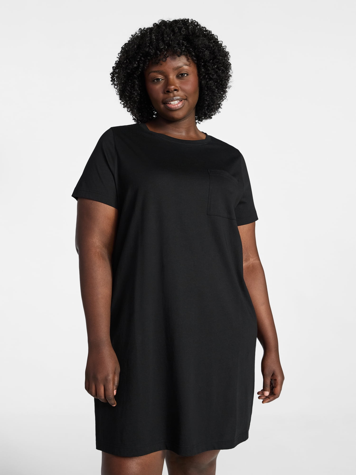 Terra & Sky Women's Plus Size Pocket T-Shirt Dress with Short Sleeves, Sizes 0X-5X
