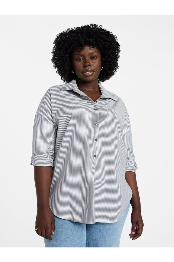 Women's Plus Size Poplin Boyfriend Shirt, Sizes 0X-5X