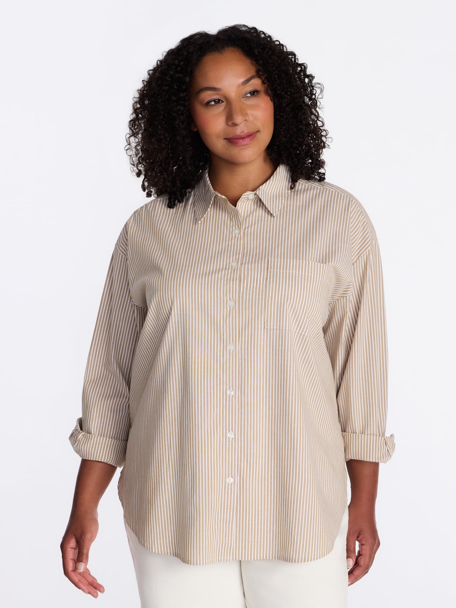 Terra & Sky Women's Plus Poplin Boyfriend Shirt, Sizes 0X-5X