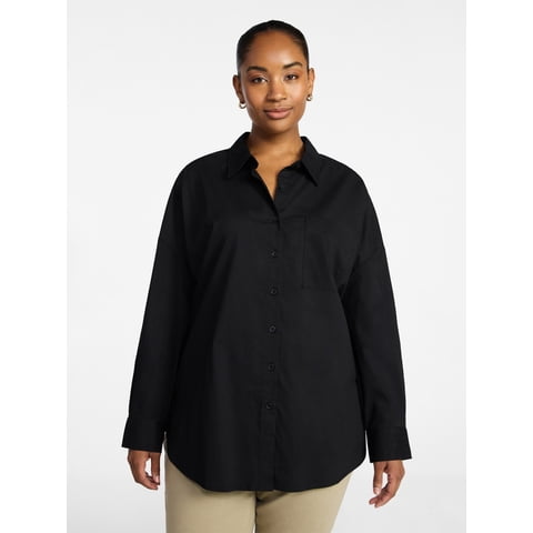 Women's Plus Size Poplin Boyfriend Shirt, Sizes 0X-5X