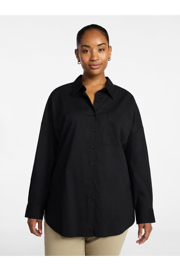 Women's Plus Boyfriend Button Front Shirt, Sizes 0X-5X
