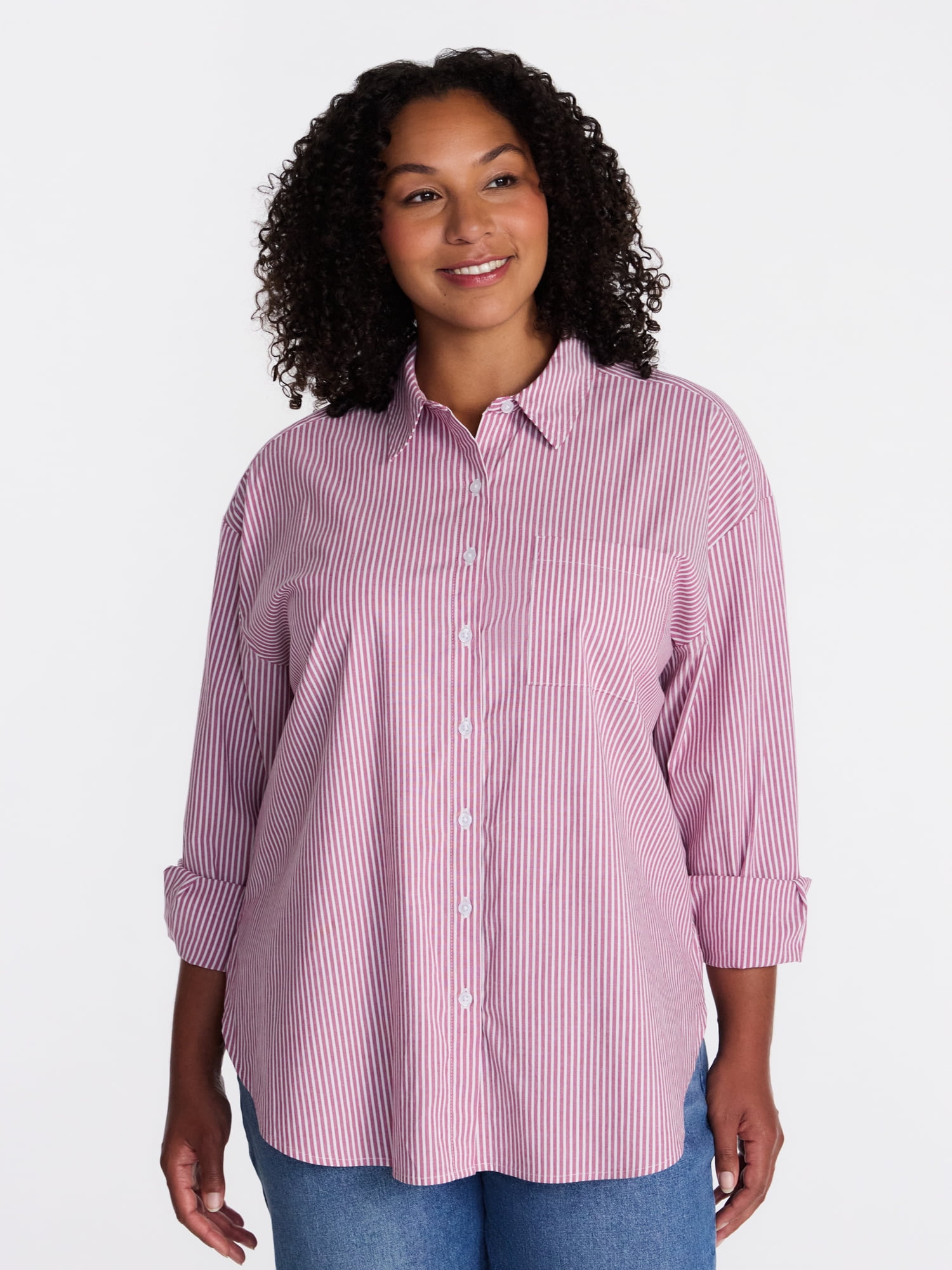 Terra & Sky Women's Plus Poplin Boyfriend Shirt, Sizes 0X-5X