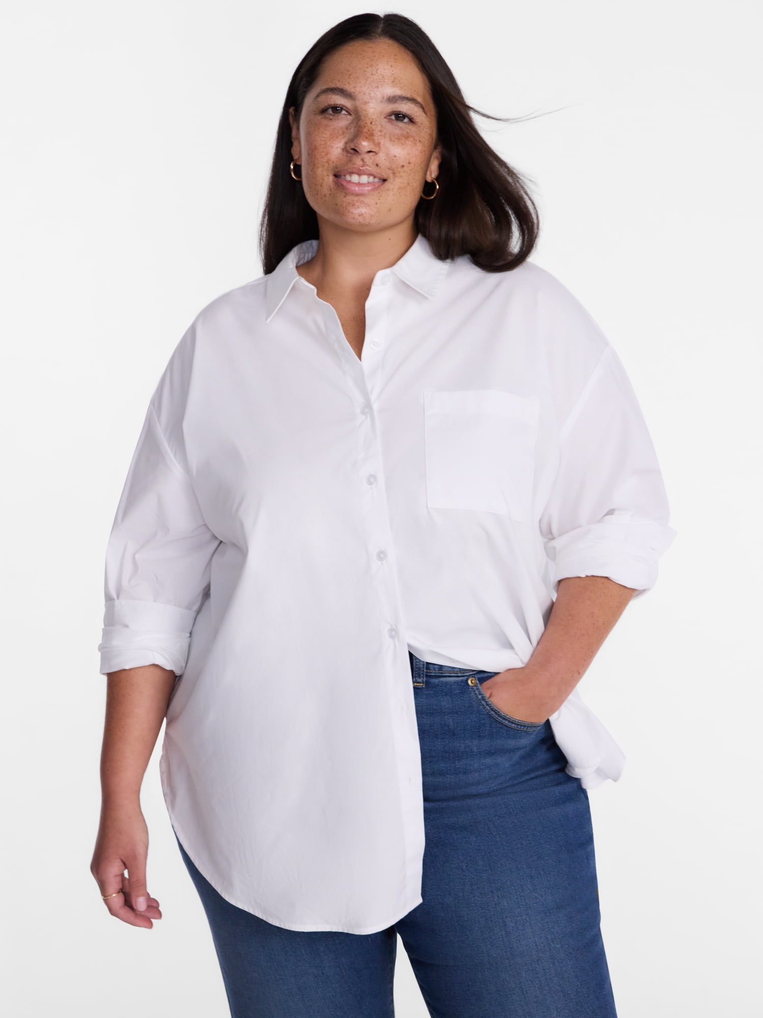 Terra & Sky Women's Plus Poplin Boyfriend Shirt, Sizes 0X-5X