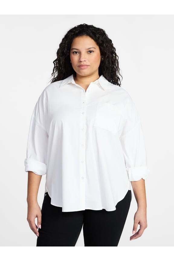 Women's Plus Boyfriend Button Front Shirt, Sizes 0X-5X