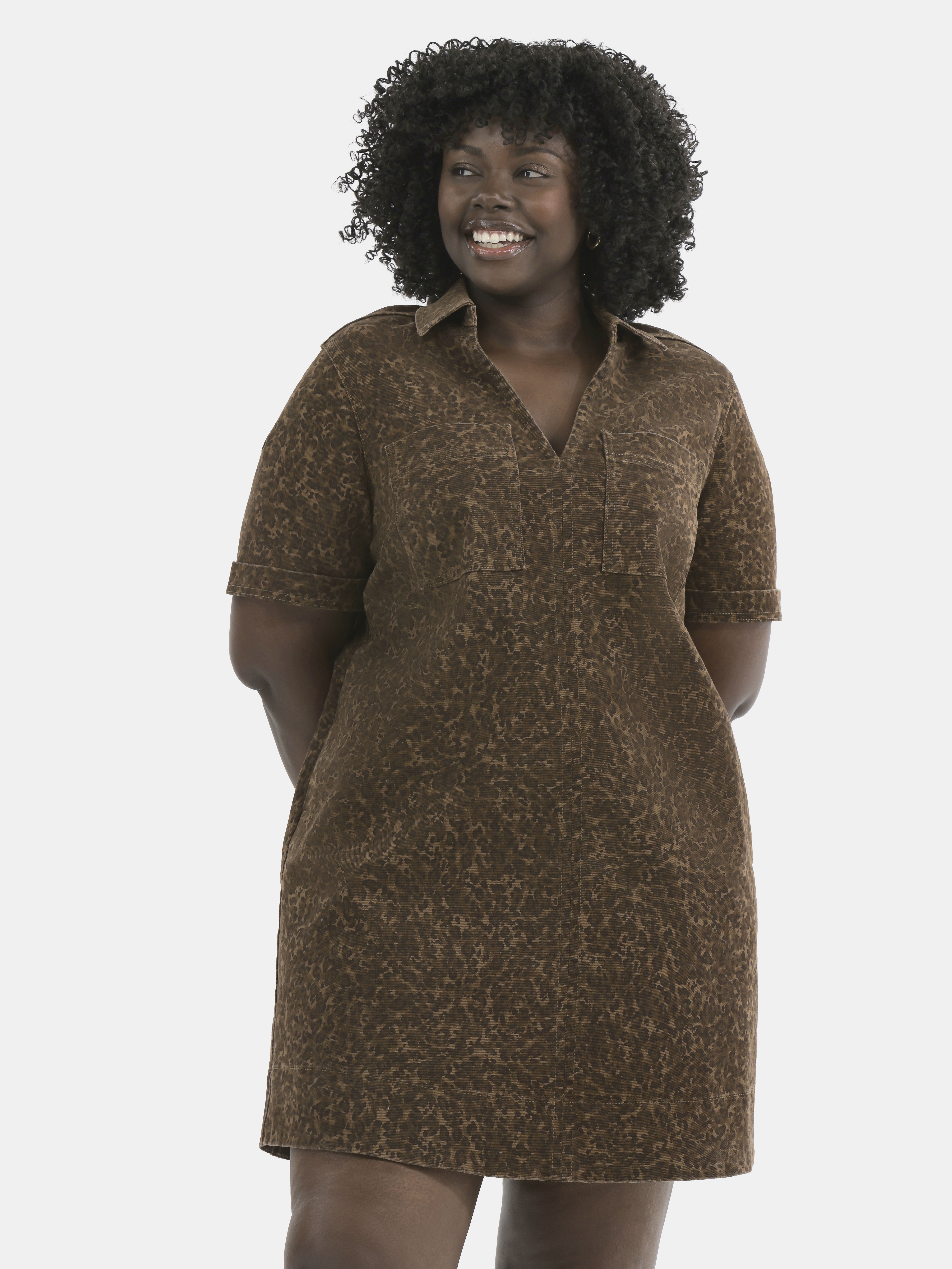 L'Or Waist tuck shirt dress カーキブラウン L'Or Waist tuck shirt dress カーキブラウン L'Or Waist tuck shirt